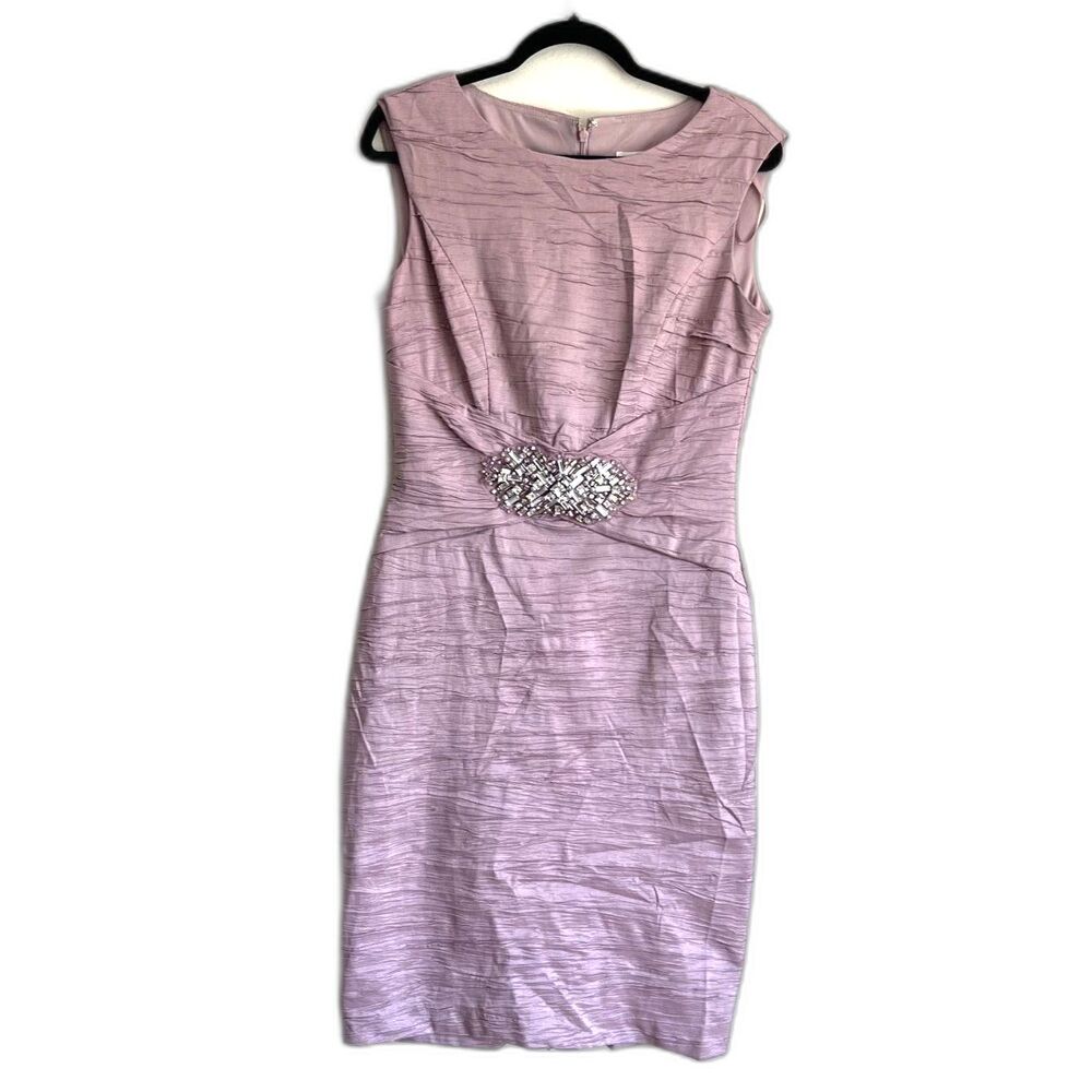 Eliza J Size 8 Mauve Pink Embellished Jeweled Waist Sheath Cocktail Dress